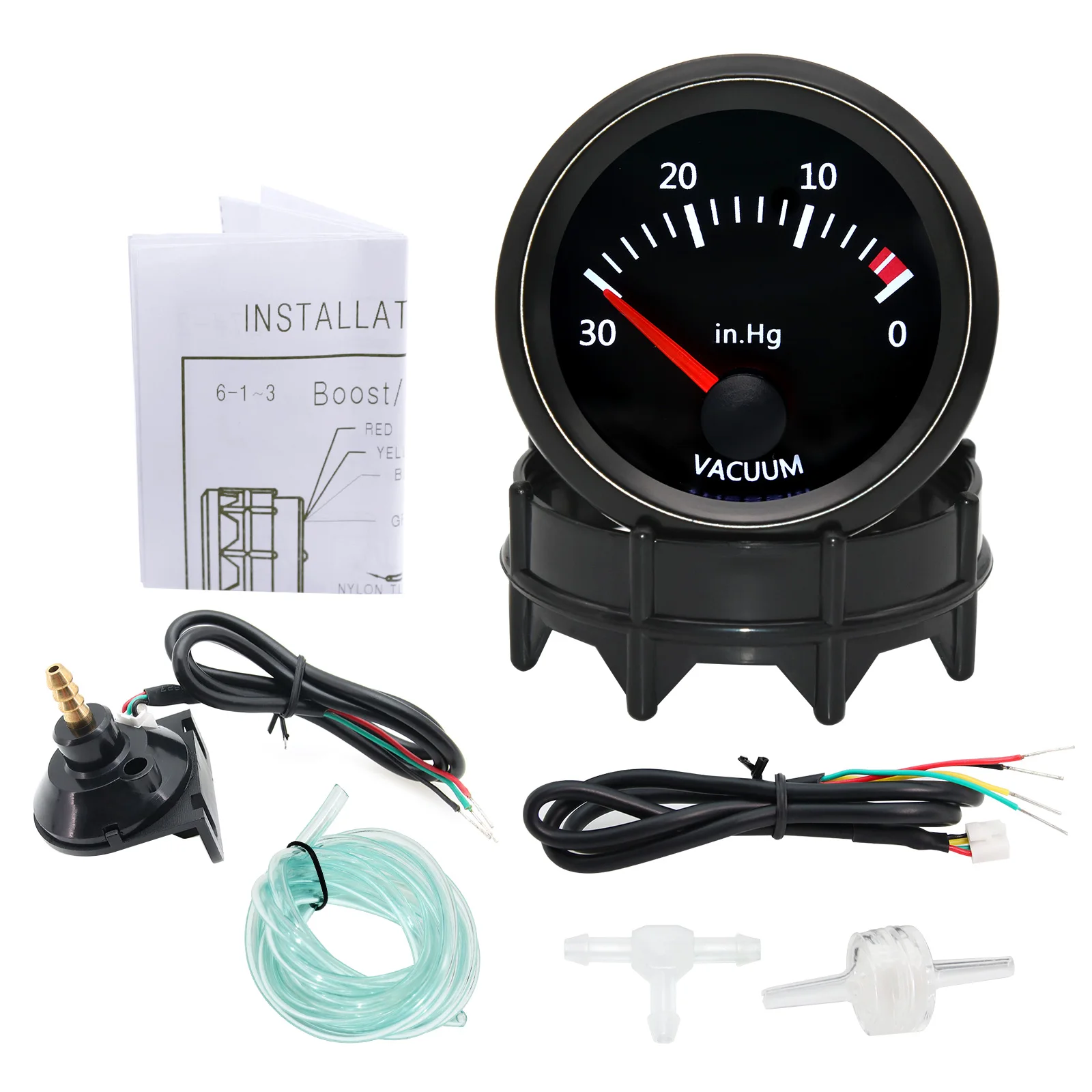 2 "52 Millimetri Di Vuoto Gauge Universale 12V Auto Meter Digitale A Led Bianco Vuoto Puntatore Gauge 0 ~ 30 In. Hg Auto Auto Vacuometro
