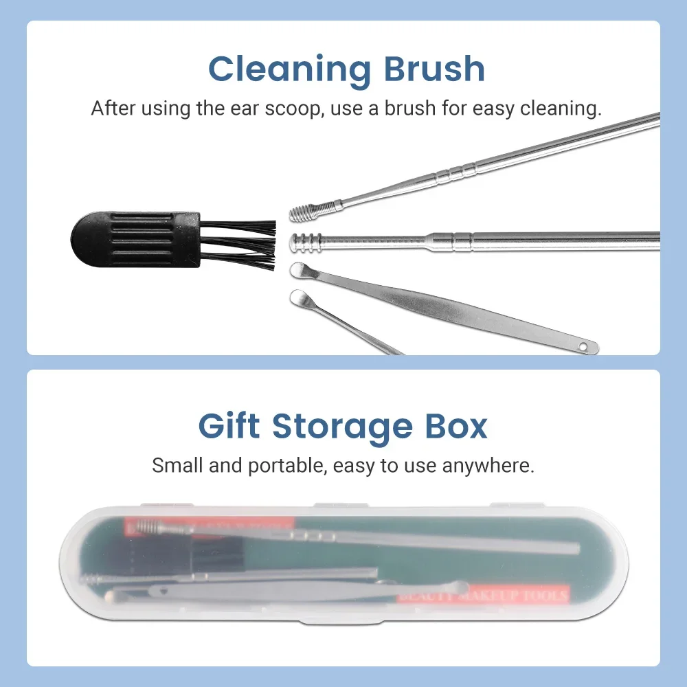 6pcs/set Spiral Ear Cleaner Wax Removal Tool Earpick Sticks Earwax Remover Curette Ear Pick Cleaning Ear Cleanser Spoon Ear Care 5