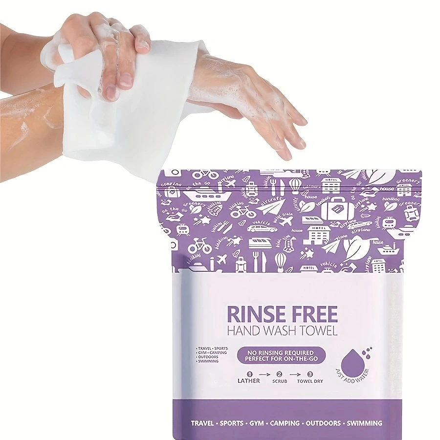25 Pieces/75 Pieces 30*30cm Disposable Foam Hand Towel, Shower Towel, Rinse-Free Soap Towel, No Need to Rinse, Only Add Water, Rub Foaming, Wipe Foam, Suitable for Travel, Outdoor, Camping, Swimming, Fitness and Body Care 3
