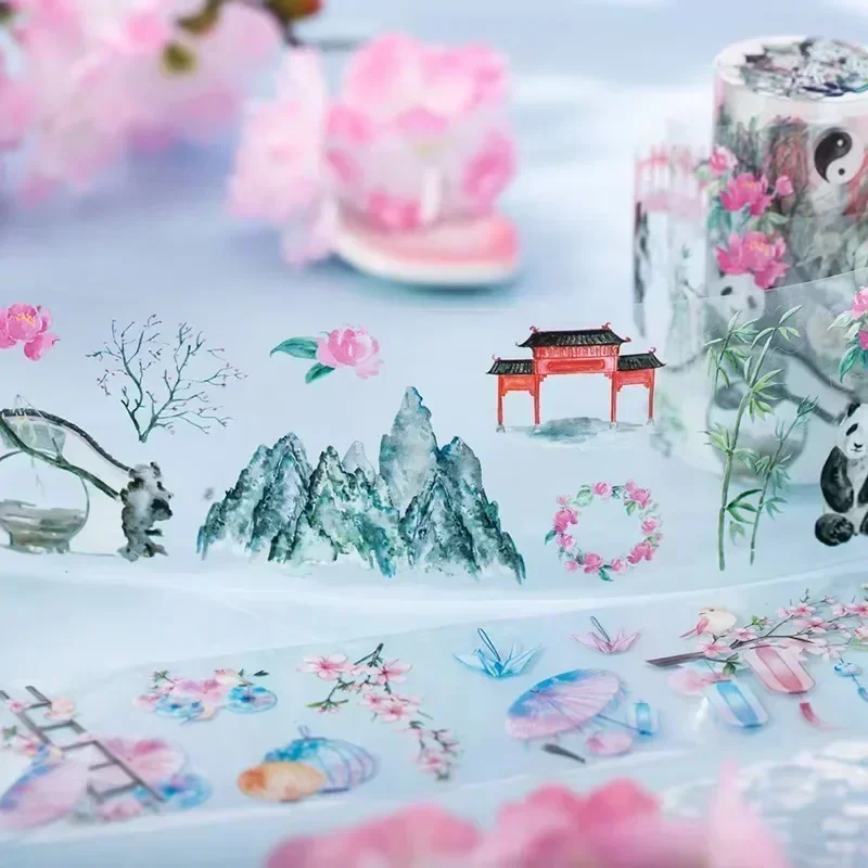1Roll Cherry Blossom Love Song Landscaping Tape Handbook Base Collage European DIY Adhesives Supplies Scrapbooking 60mm*2m 4