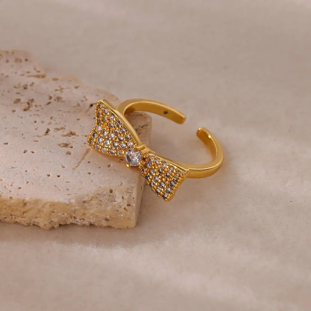 Zircon Butterfly Rings Stainless Steel Adjustable 2024