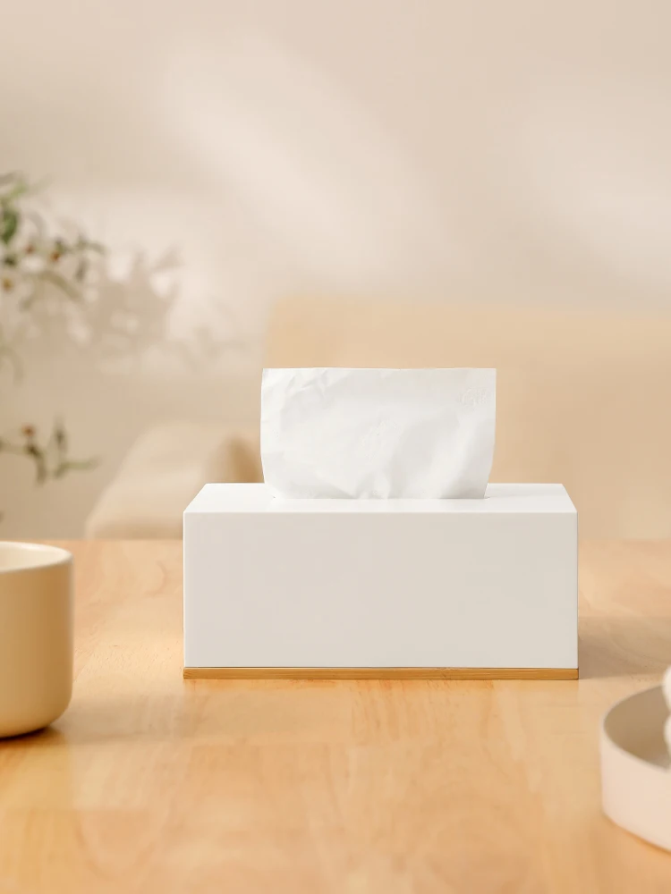 Japanese Style Simple Creative Bamboo Bottom Tissue Box Living Room Coffee Table Desktop Paper Box Household Napkin Storage Box 2