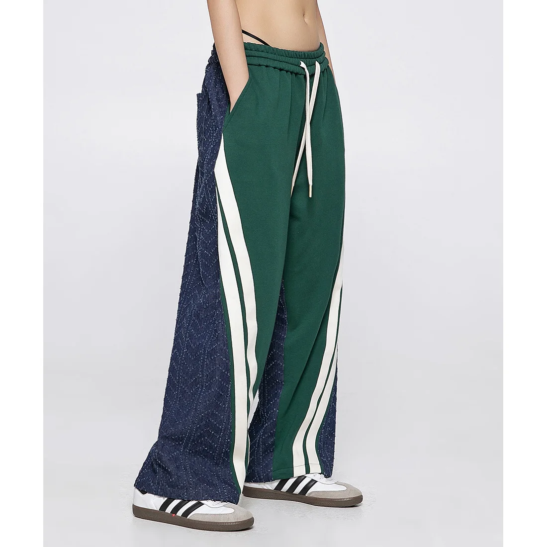 

Unisex Splice Stripe Denim Sport Hip Hop Pants Men Women Hottie Streetwear Fashion Loose Casual Baggy Pants Jogger Sweatpant