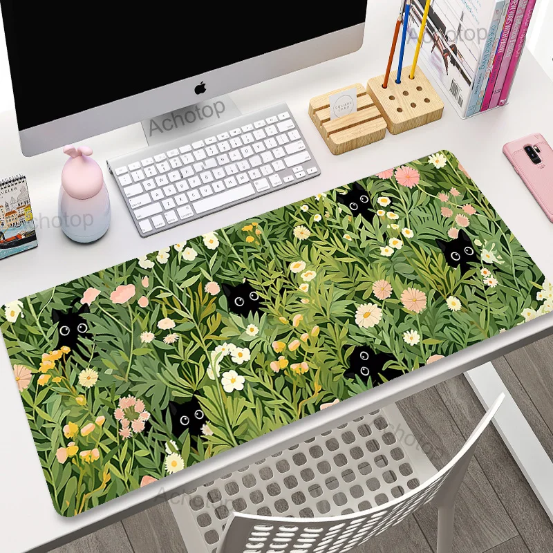 Alfombrilla grande para ratón y teclado para videojuegos, alfombrilla grande para ratón con diseño de gato bonito XL, planta verde, para ordenador, Gamer, tableta, alfombrilla para ratón larga XXL 900