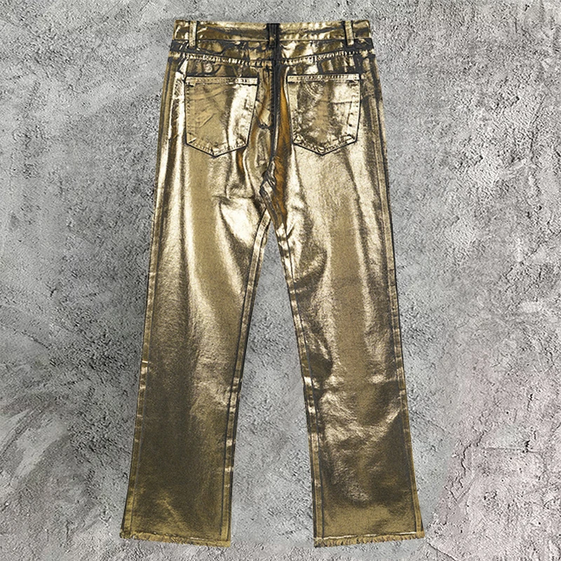 Spring Laser Dark Gold Jeans For Men And Women Streetwear 2024 Casual Elastic Pants Trendy Dance Club Jeans Vaqueros Hombre 2