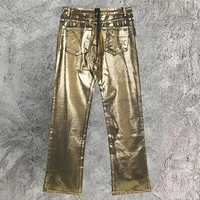 Spring Laser Dark Gold Jeans For Men And Women Streetwear 2024 Casual Elastic Pants Trendy Dance Club Jeans Vaqueros Hombre 2