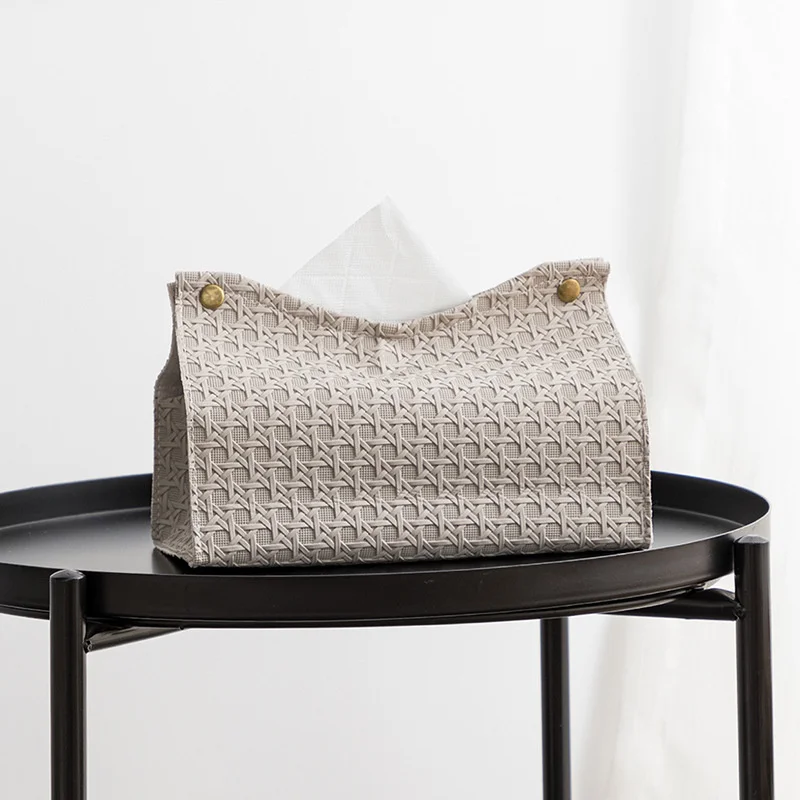 

Leather Tissue Box Household Living Room Tea Table PU Rattan Leather Tissue Box Kitchen Desktop Nordic Napkin Holder Storage Box