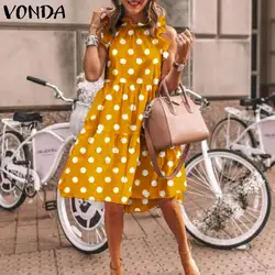 VONDA minivestido Vintage con estampado de lunares para mujer, Vestido informal de playa, minivestido de verano con volantes para fiesta y vacaciones, de talla grande