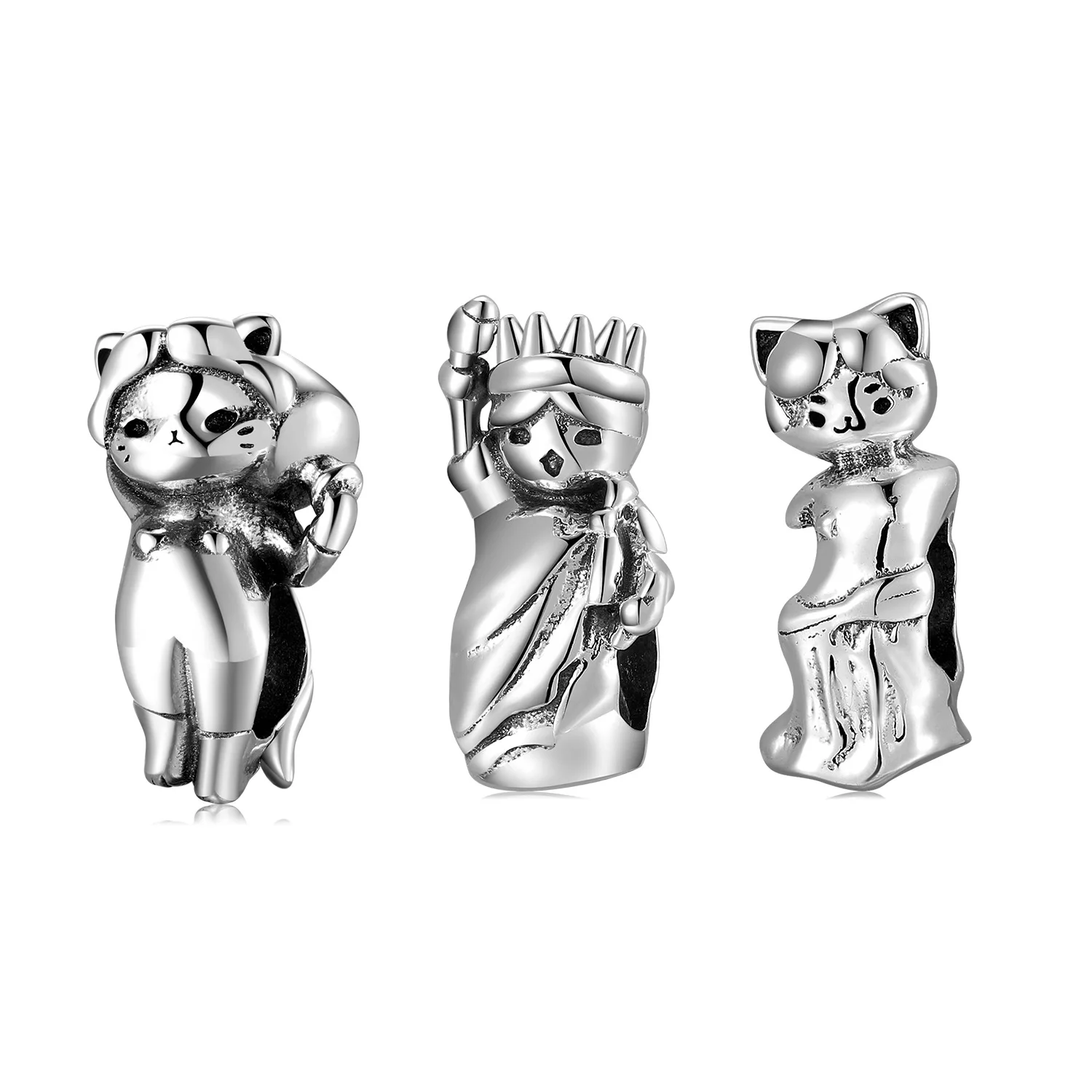 New Creative Cat Sculpture Series Beads S925 Sterling Silver Beads diy
