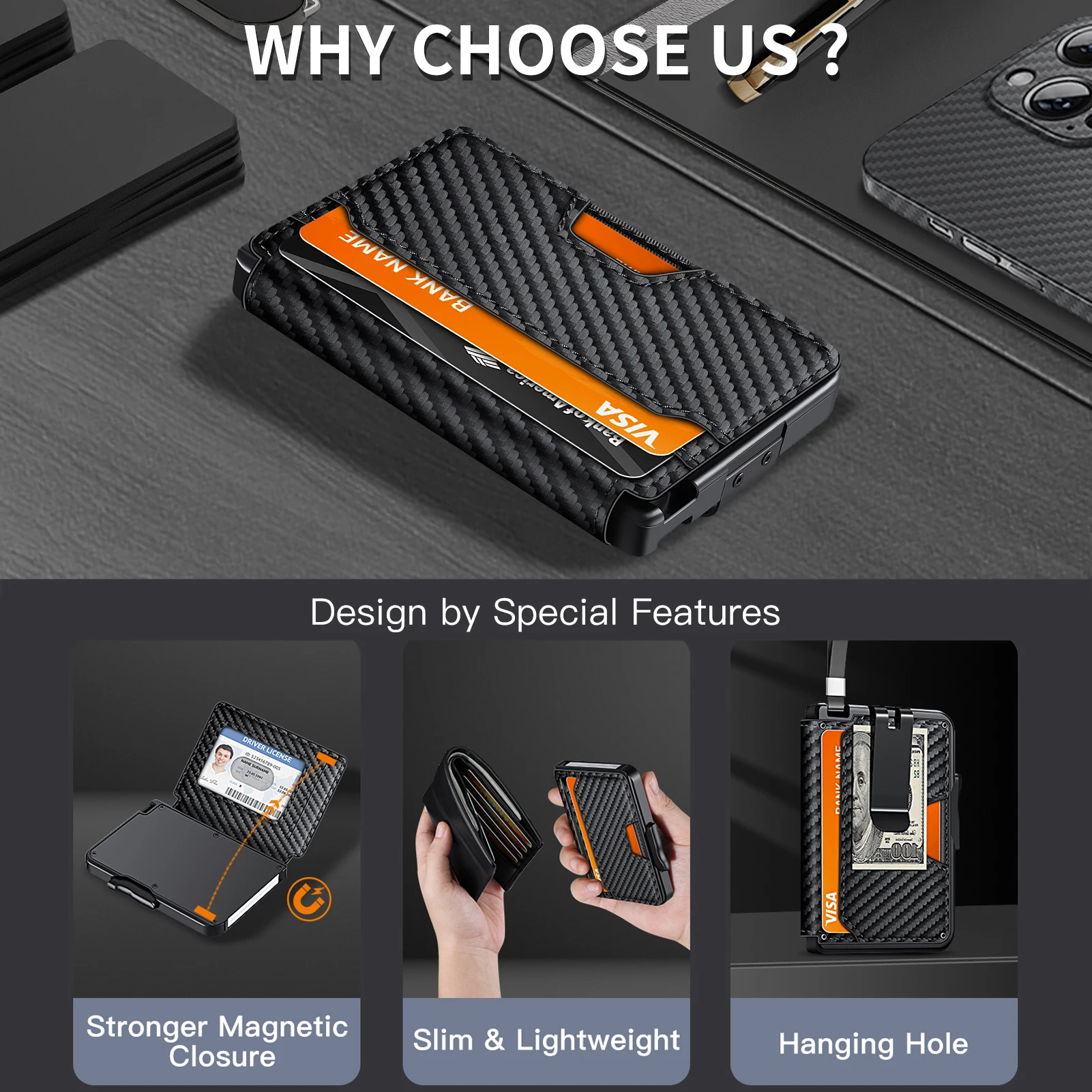 محفظة RFID للرجال رفيعة منبثقة مع حامل بطاقة الائت...