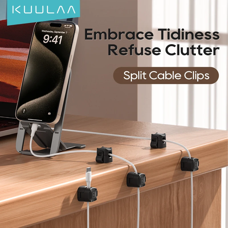 KUULAA 3/6 Pcs Cable Clip Cable Holder Adhesive Wire Keeper Cord Cable Organizer for Home Office Under Desk Management — view 2