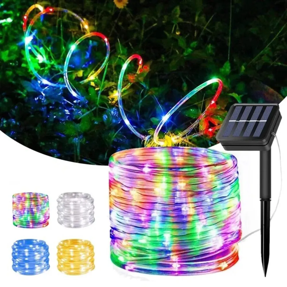 

5M 10M 20M Outdoor Solar Rope Strip Lights 8 Modes LED Copper Wire Fairy Light Waterproof Tube Lamp for House Tree garden LED