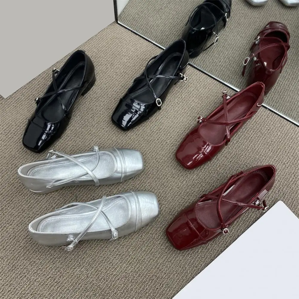 

Женские туфли из искусственной кожи, сандалии с квадратным носком, Нескользящие, на толстой плоской подошве, регулируемые ремешки, обувь в ретро стиле, 1 пара, на лето