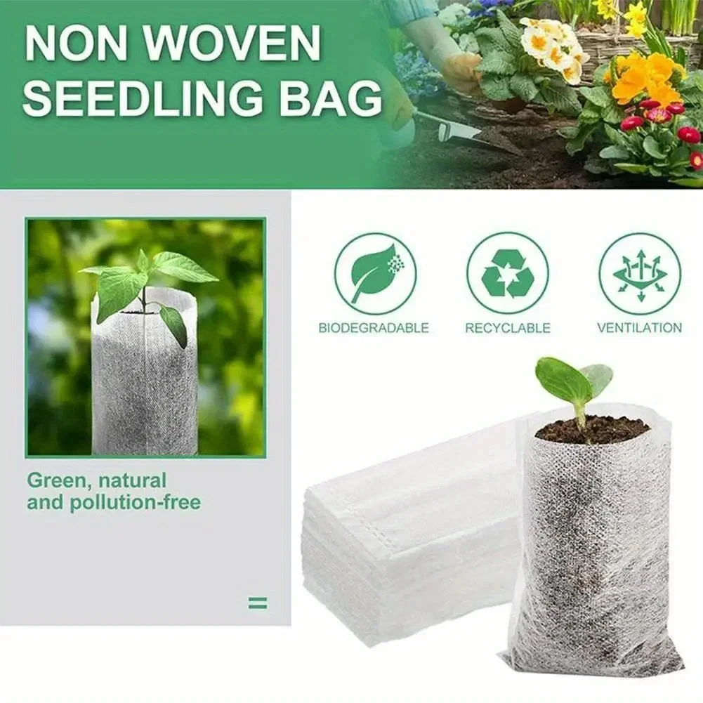 100pcs-1SET Biodegradable Seed Nursery Bags, Non-Woven Plants GrowBags, Fabric Seedling Pots Plants Pouch, Home Garden Supply