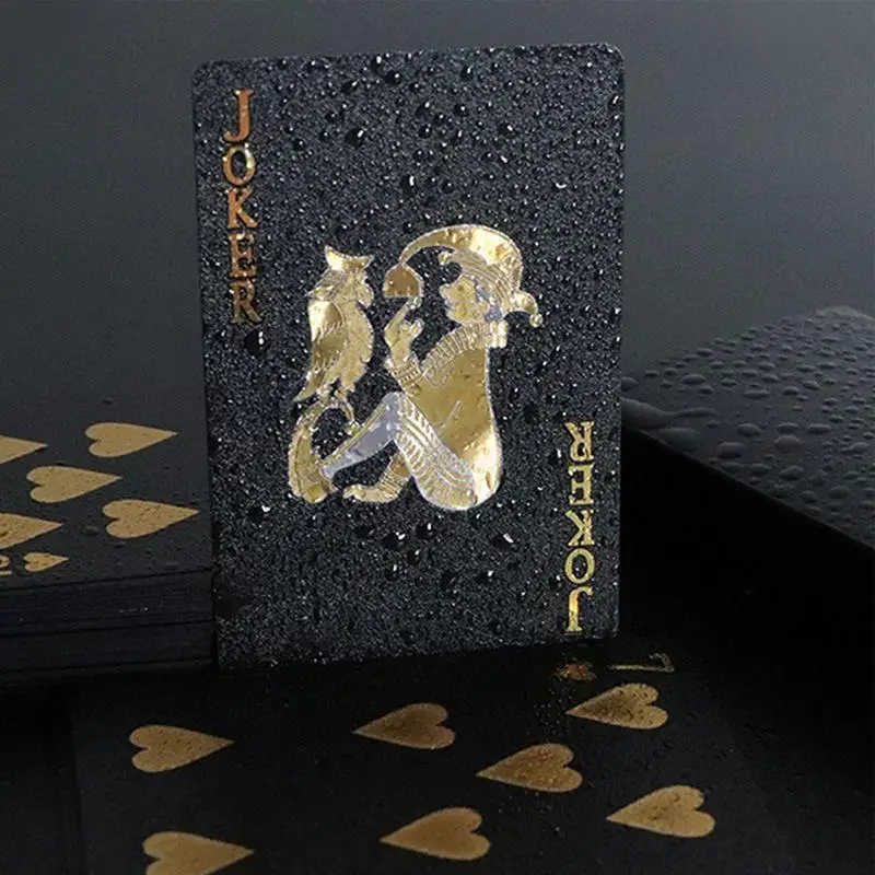 Playing Cards 54 Gold Playing Cards Plastic Poker Game Deck Foil Pokers Pack Magic Waterproof Card Gift Collection Gambling Board Game Plastic Playing Cards