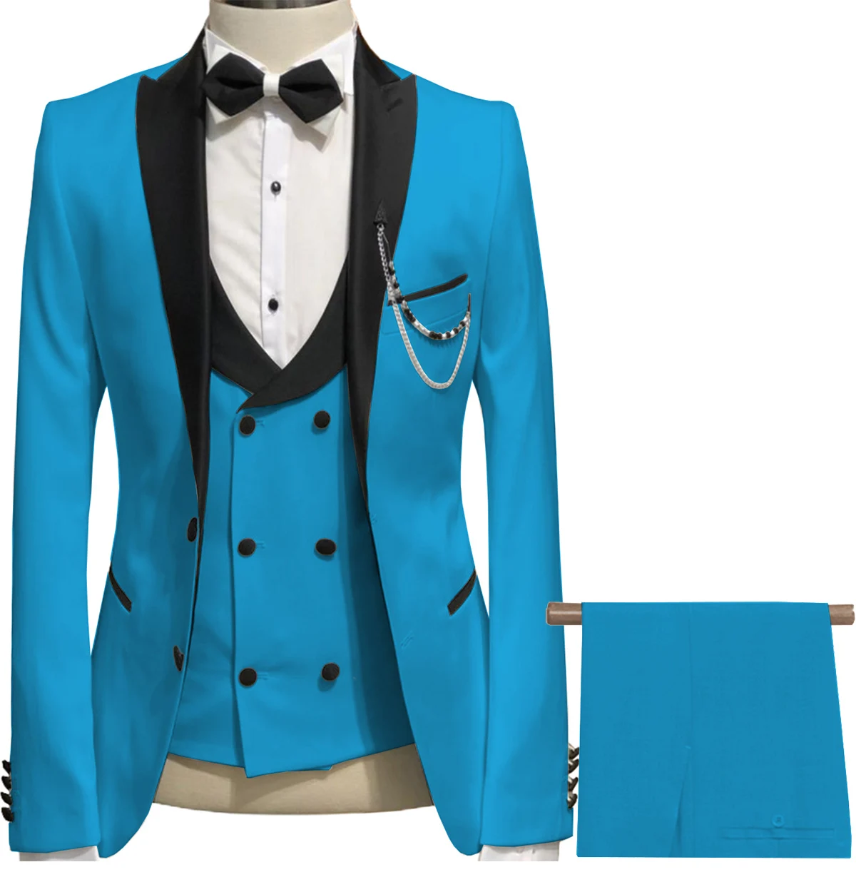 

Men's Blue Suit Jacket Vest Pants Fashion Boutique Casual Business Male Groom Wedding Tuxedo Dress 3 Pieces Set Blazers Coat