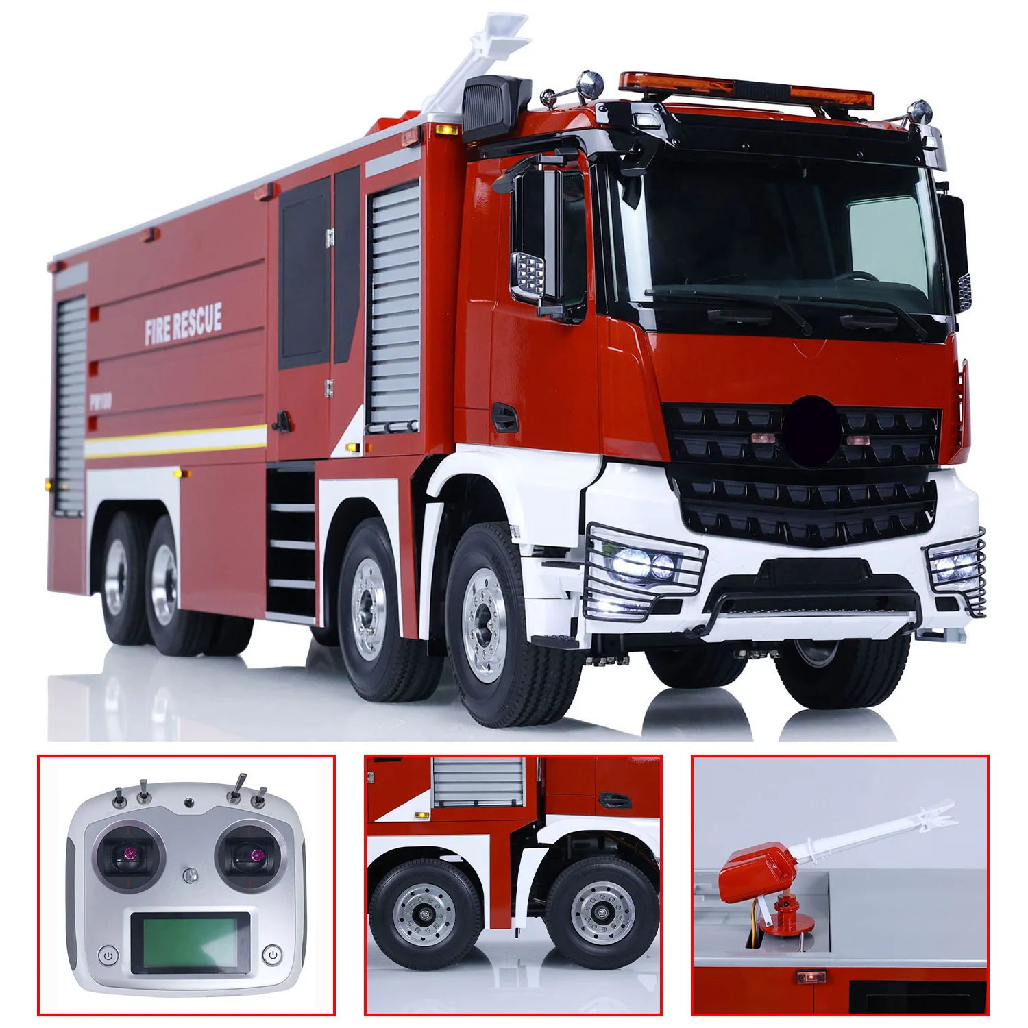 8x4 1/14 RC Painted Fire Fighting Truck Assembled Fire Sprinkler Vehicles with Sounds Lights System Battery Remote Controller 3