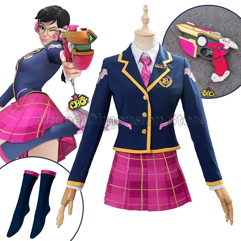 

Game Overwatch D.Va Cosplay Costumes JK School Uniform Shoes DVA Prop Gun Halloween Carnival Outfit For Women Girls
