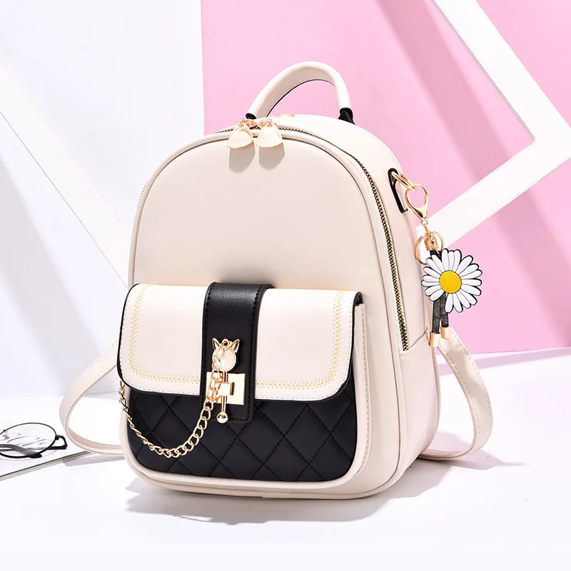 Bag Women 2022 New Fashion Rhombic Contrast Backpack Korean Version Large Capacity Buckle One shoulder Two shoulder Travel Backp 6