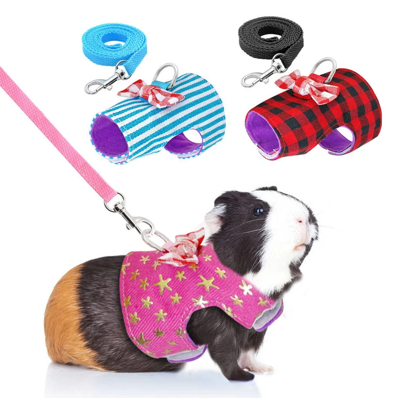 Hamster Pet Harness Rabbit Bowtie Striped Star Harness Vest Leash Traction Rope Baby Ferrets Pet Rat Bowknot Chest Strap