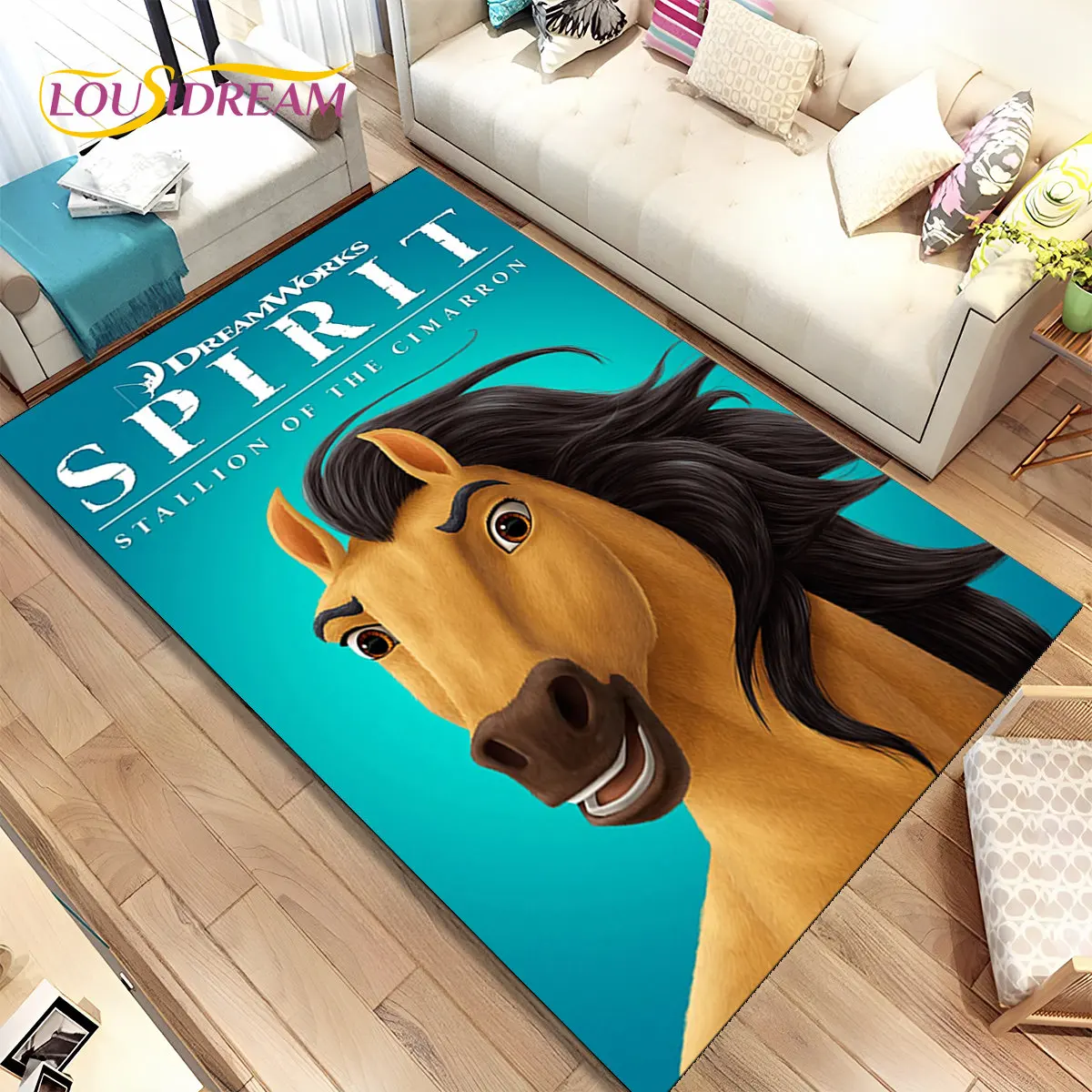 

Spirit Riding Free Horses Cartoon Area Rug,Carpet Rug for Home Living Room Bedroom Sofa Doormat Decor,Kids Non-slip Floor Mat 3D