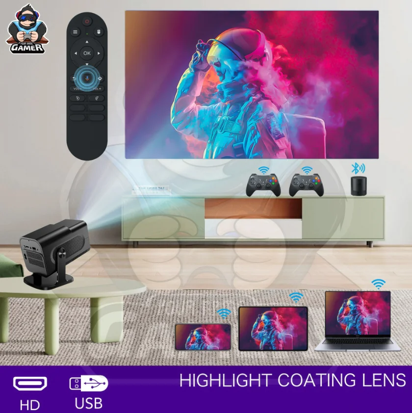 HCS350 PRO+ 듀얼 시스템 프로젝터 1080P 4K 디코딩 휴대용 홈시어터 레트로 게임 콘솔 WIFI6 올인원 비디오 프로젝터