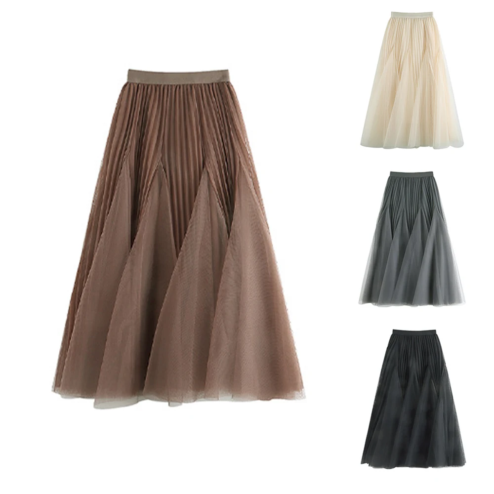 

Fairy Irregular mesh tulle Womens Vintage Simply Style High Waist patchwork Skirt Fashion Casual Skirt