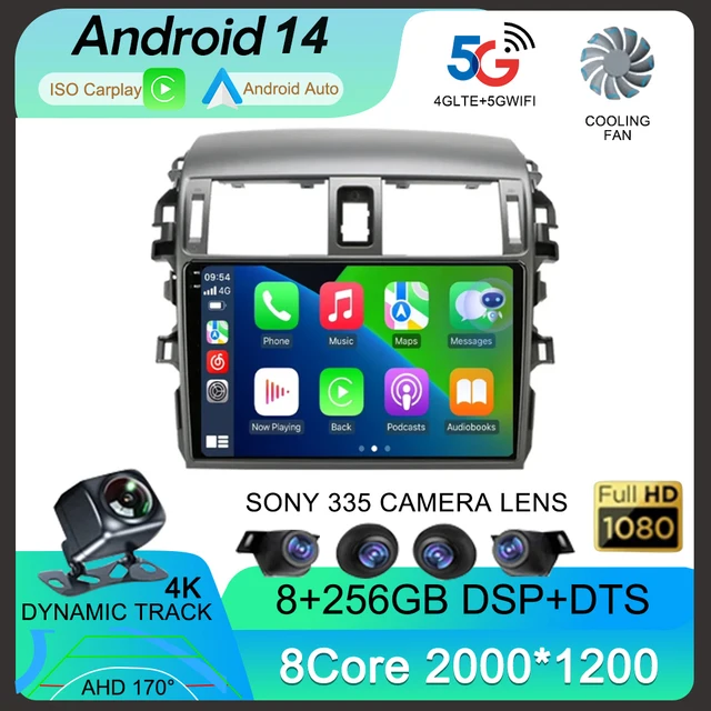 Android 14 Carplay Car Radio For Toyota Corolla E140/150 2007 2008 2009 2010-2013 Multimedia Player GPS 2din Head Unit Stereo BT