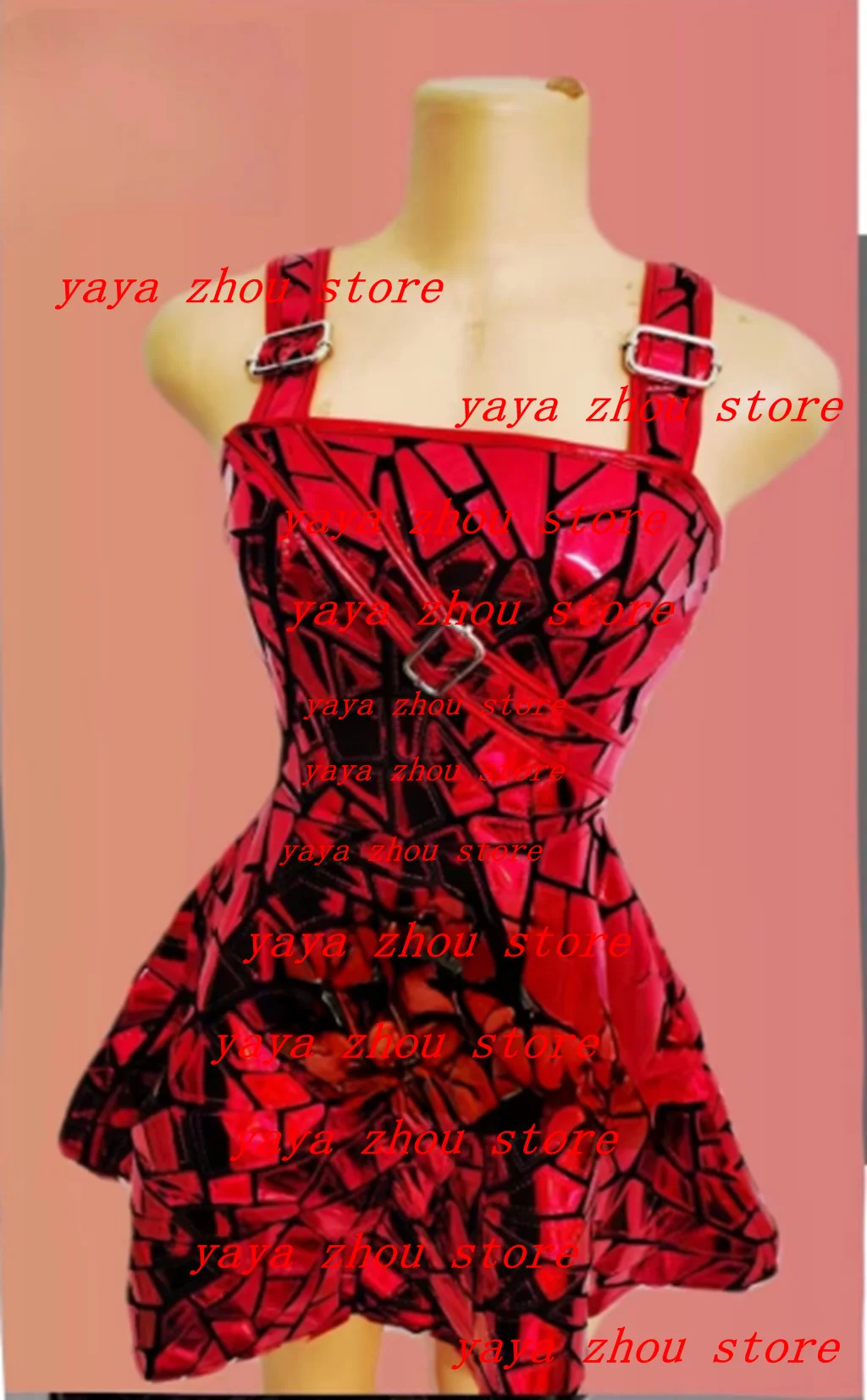 

Women Clothing Red Sequins Laser Mirror Sling Short Dress Birthday Prom Show Costume Singer Dancer Bar Nightclub Stage Wear