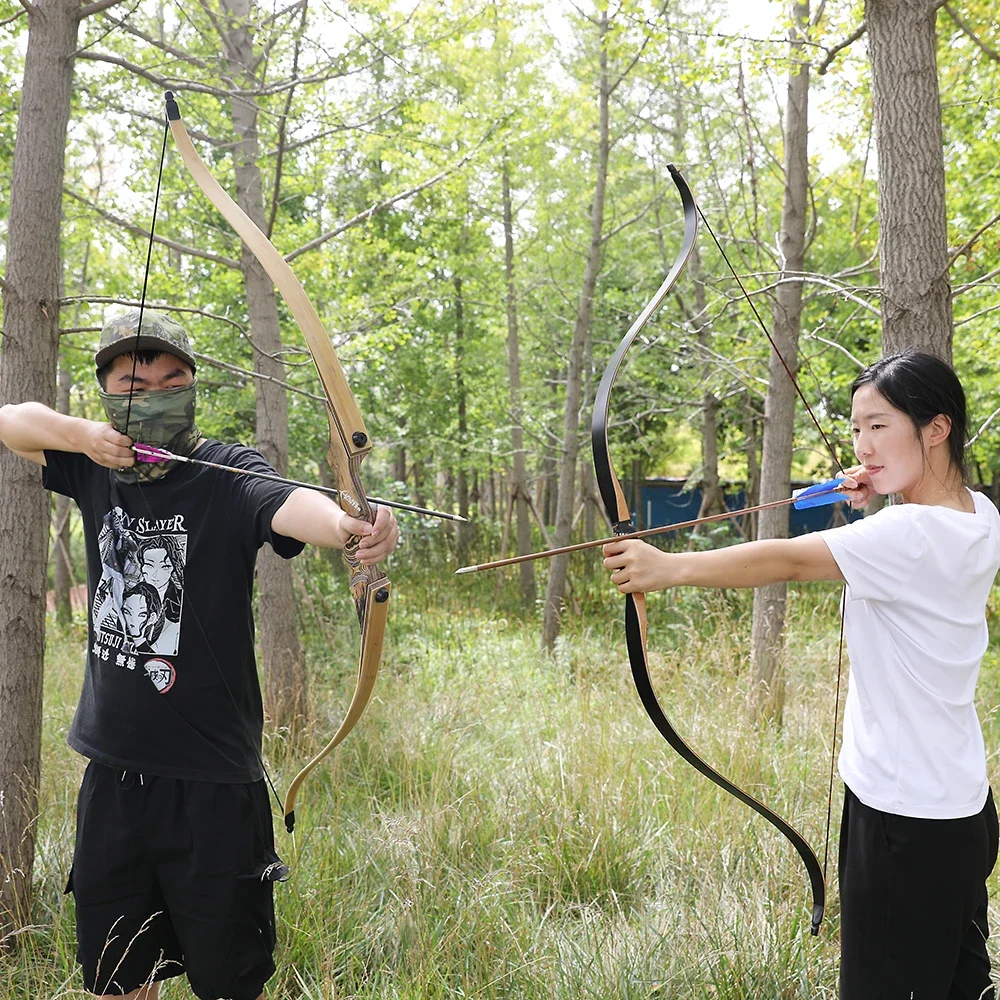 Preto caçador 60 ''arco recurvo 25-60lbs mão direita/esquerda arco  tecnologia madeira tradicional arco de madeira divisão arco de tiro com  arco para caça tiro - AliExpress, image size:1000x1000