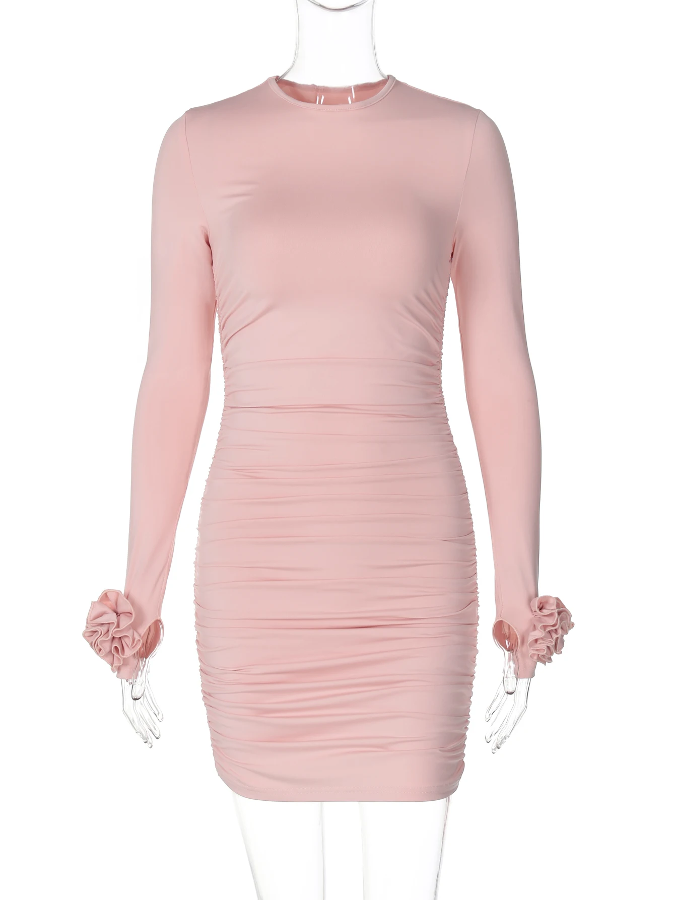 chinese dress ladies Ruched Dress With Long Sleeve In Light Pink main image 1