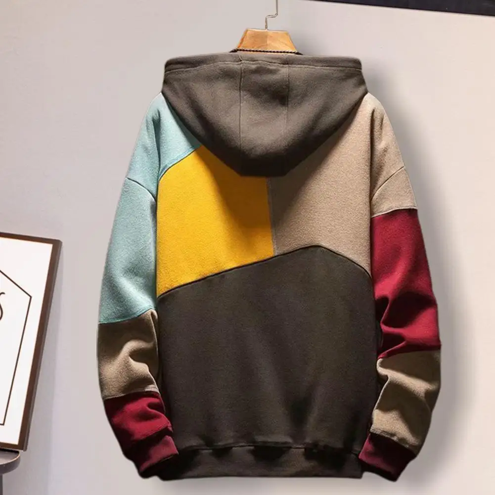 Men Autumn Hoodie Color Matching Thin Fleece - Image 3