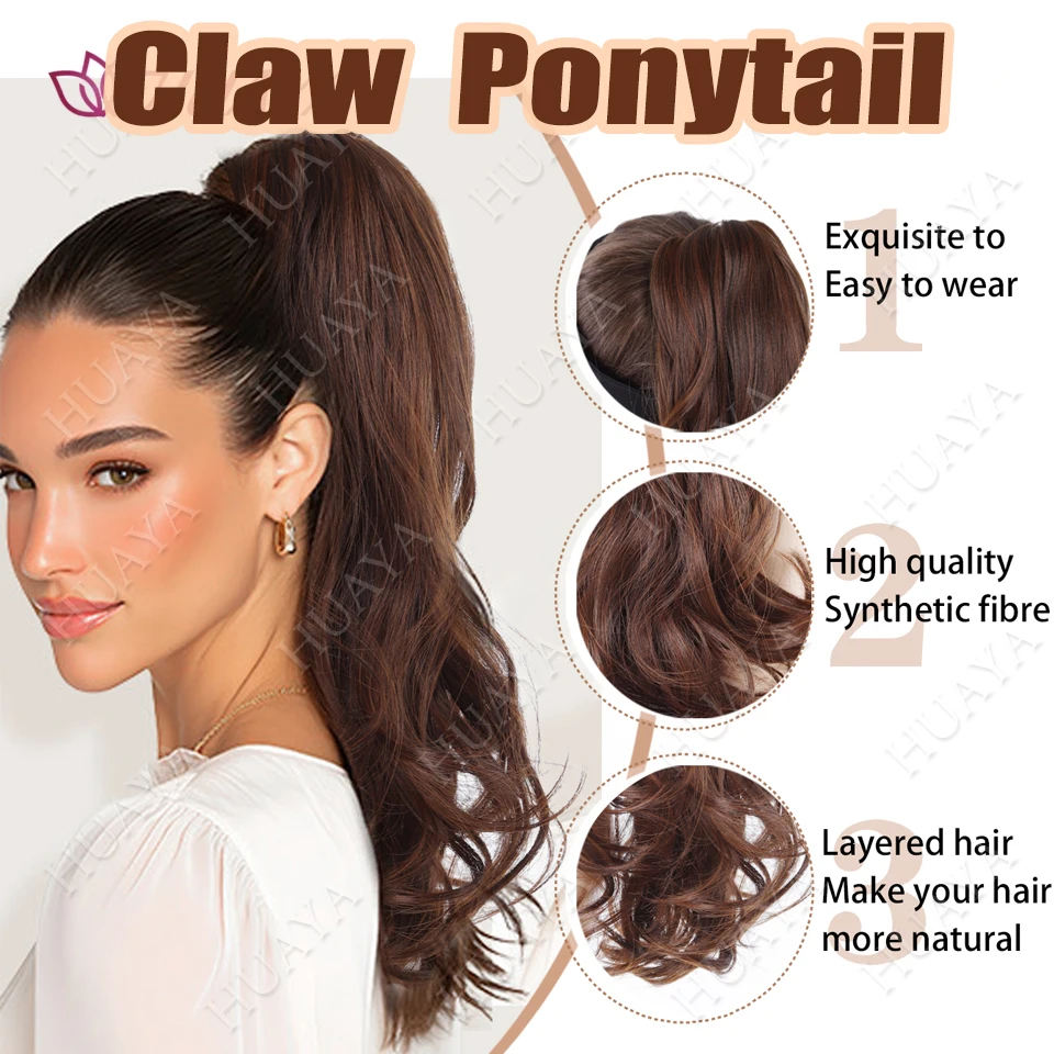 Synthetic Claw Clip Ponytail Extension Curly Wavy Clip in Long Ponytails Hair Extensions Synthetic Hairpiece for Women