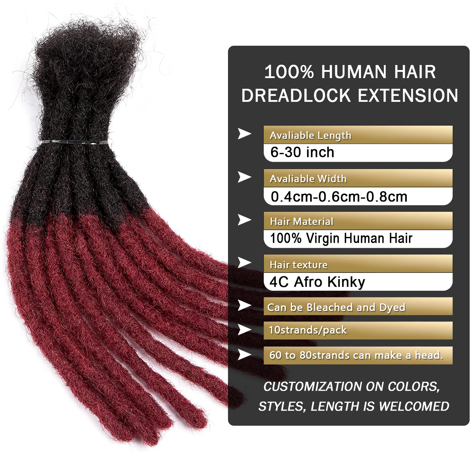 Noverlife 10 Fili 50 Cm Rosso Bordeaux Dreadlock Extension
