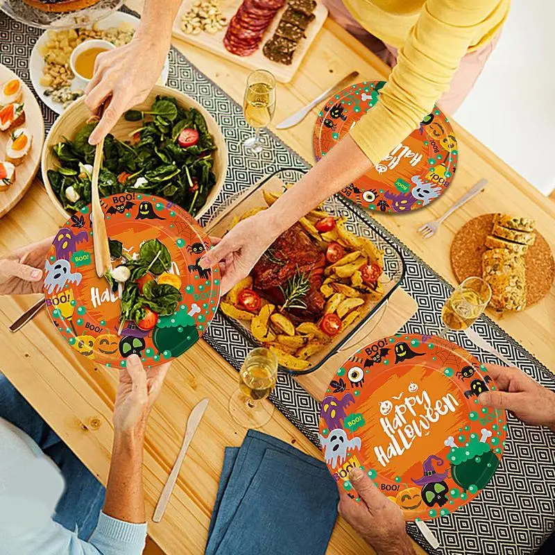 Halloween Pumpkin Paper Plates 10pcs Dinner Plates Elegant Pumpkin Sturdy & Safe For Halloween Celebrations Wedding