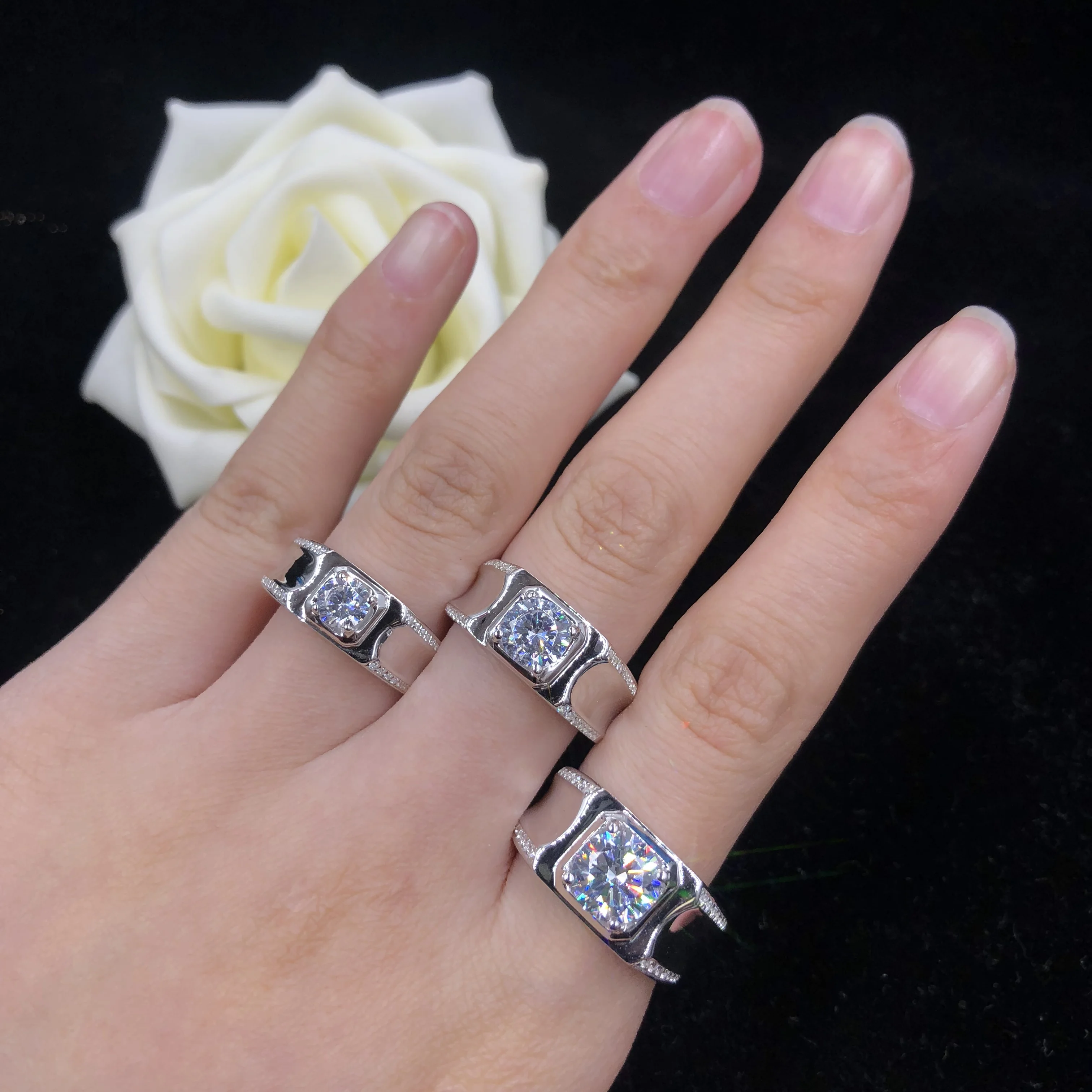 Simple Jewelry 0.5/1/2/3 Carat Round D Color VVS1 Clarity Moissanite Male Ring AU585 14K White Gold R072 4