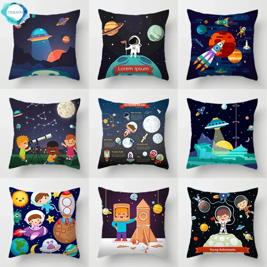 

Universe for Kids Sofa Decorative Cushions Cover Space Dream Astronaut Alien Throw Pillows Case Living Room Decor Gifts