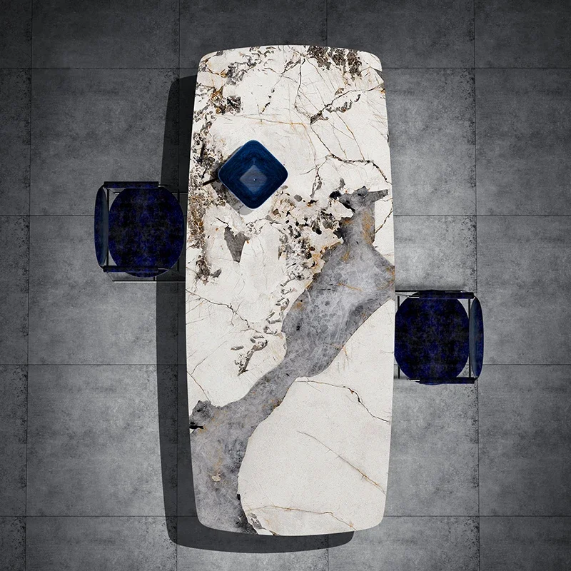 

Italian luxury/modern luxury stone slab dining table/titanium black stainless steel feet/Italian minimalist design