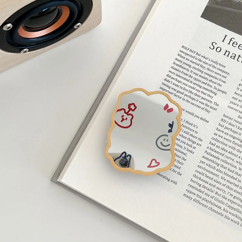 3D Cute Cartoon Makeup Mirror Phone Holder with Ring Grip