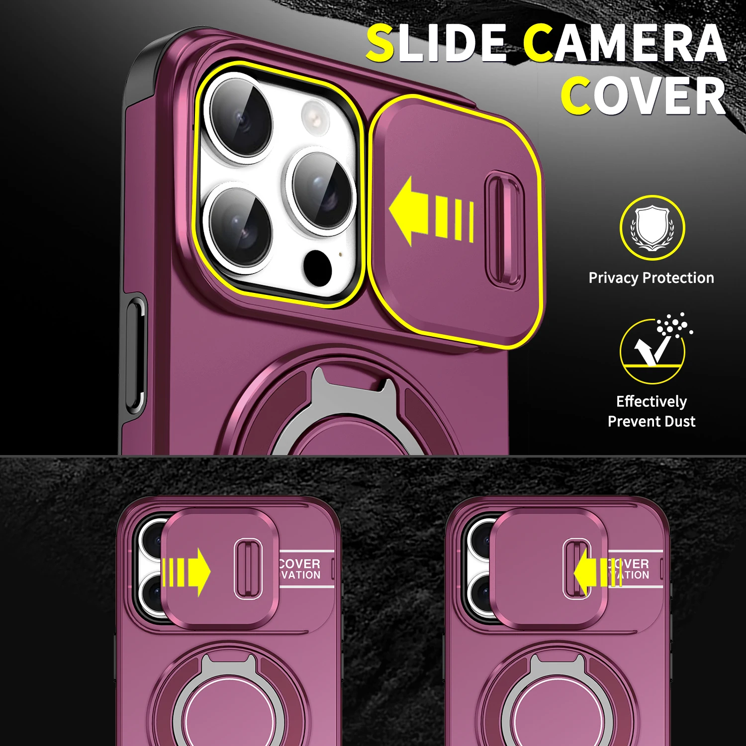 360° Rotating Car Holder Ring with Window Protection - Metal Phone Case Cover