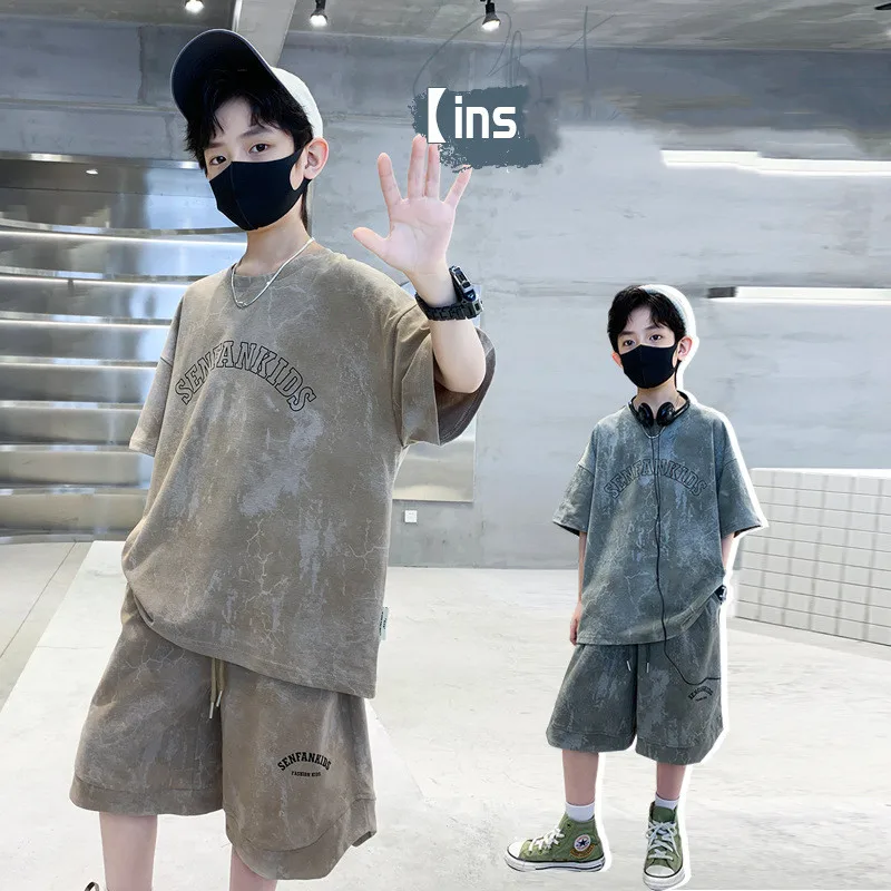 

New Summer Boys Clothing Sets Casual Tie-dyed T-Shirt + Shorts 2Pcs Suit Teen Sport Outfits Kids Tracksuit 4 6 7 8 10 11 12 14 Y