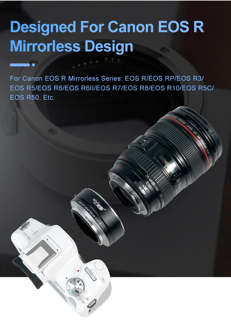 Description Picture 3 of itemEF-EOS R Auto Focus Camera Lens Adapter EF Mount Lens 18-55mm 24-70mm to EOS R Mount Camera R6 R7 R8 R10 R50 AF Quick Focus