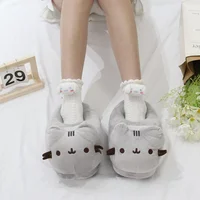 Cartoon Full Covered Cat Slippers Warm Winter Slides Soft Plush Doll Indoor Cute Anime Bedroom Shoes For Man Woman Home Use