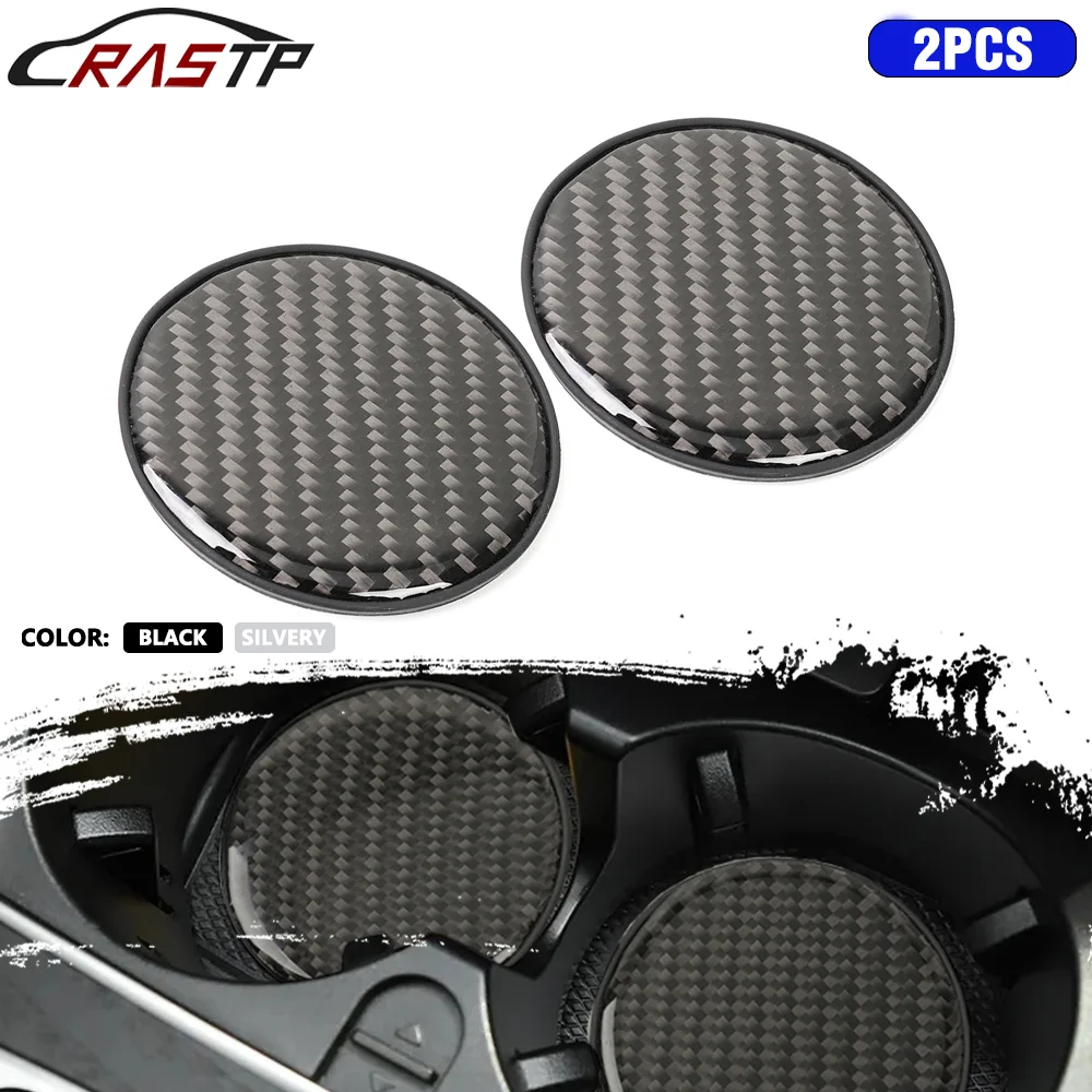 

RASTP-2Pcs Carbon Fiber Car Coaster Cup Bottle Holder Anti-Slip Water Cup Mat Anti-Dirt Round Pad Auto Interior Accessory LKT108