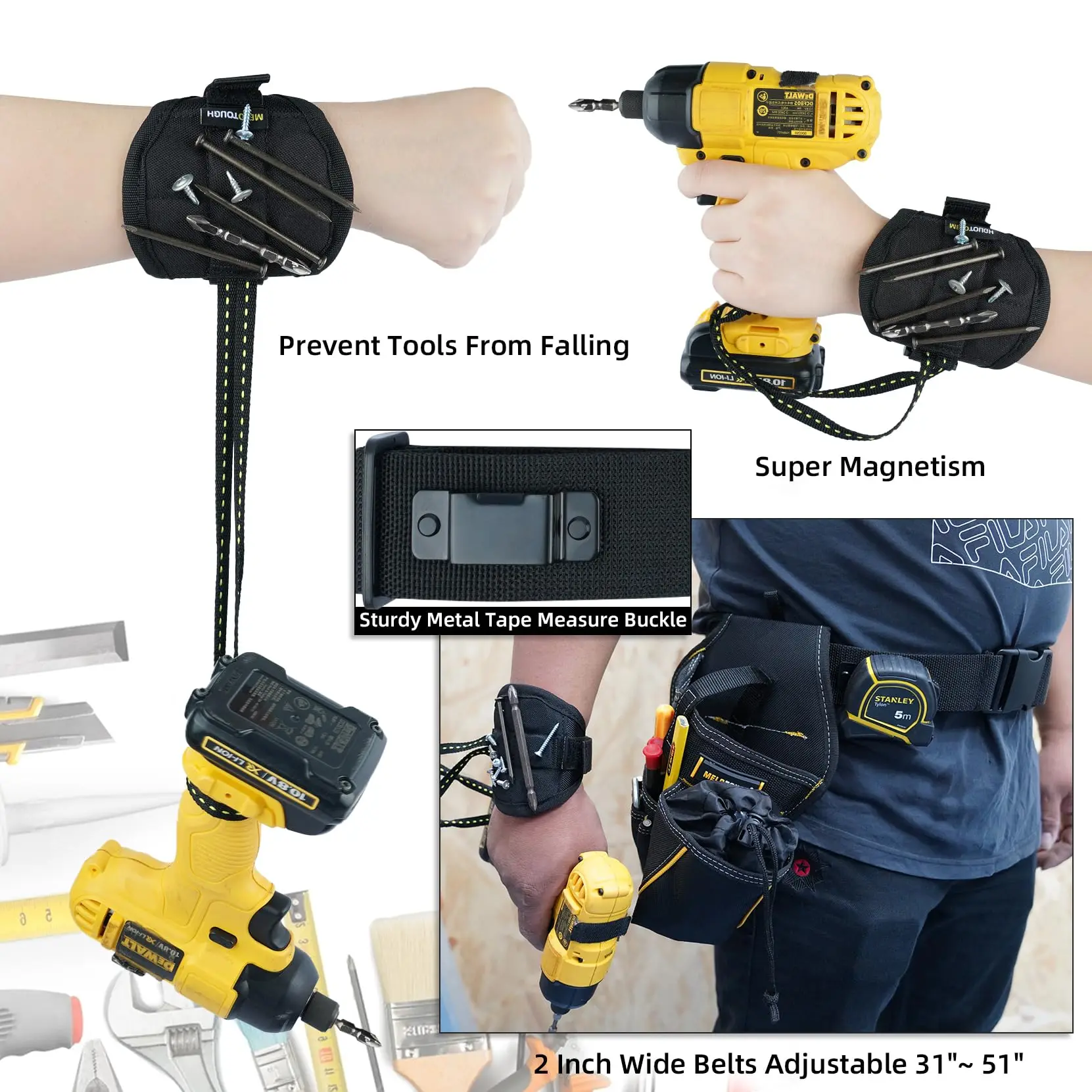 MELOTOUGH rázový pouzdře 3-in-1 vrtačka pouzdře comba s magnetický náramek, nářadí pás vrtačka držák s kousek pouch(right handed)