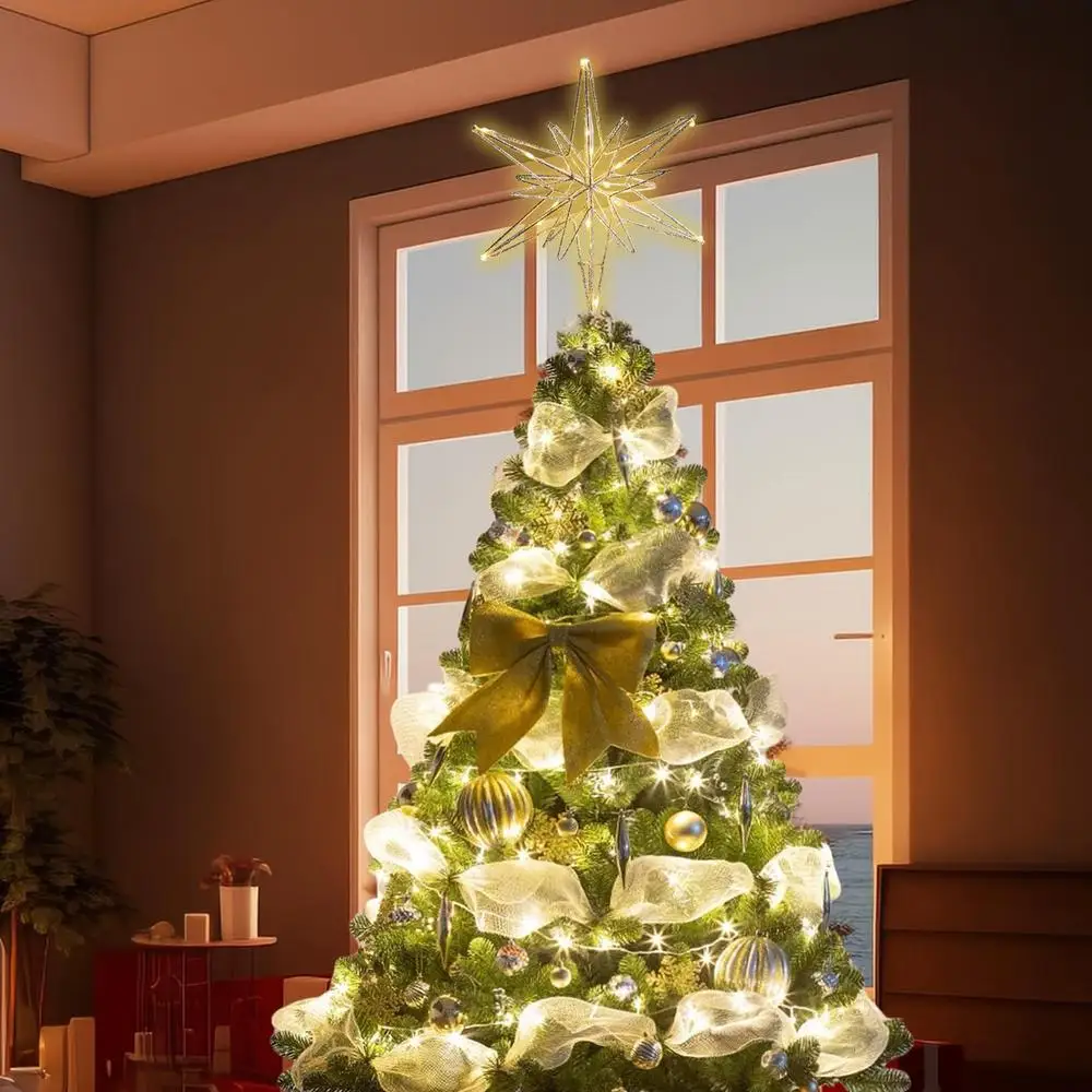 Description Picture 3 of itemLuminous Star for Christmas Tree LED Light Battery Powered Christmas Tree Topper Hollow Design Glitter Christmas Tree Decoration