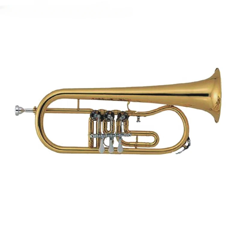 Bb Rotary Flugelhorn Good Quality Gold Lacquer Bb Tone Rotary Valve Flugelhorn (JFG-200)