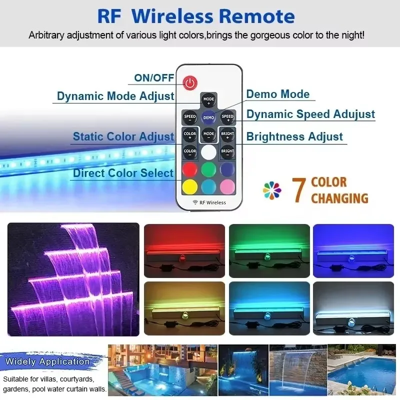New Style Acrylic Colorful 60/90/120cm Led Water Cascade Descent Waterfall Swimming 85-265V Pool Wall Waterfall 3