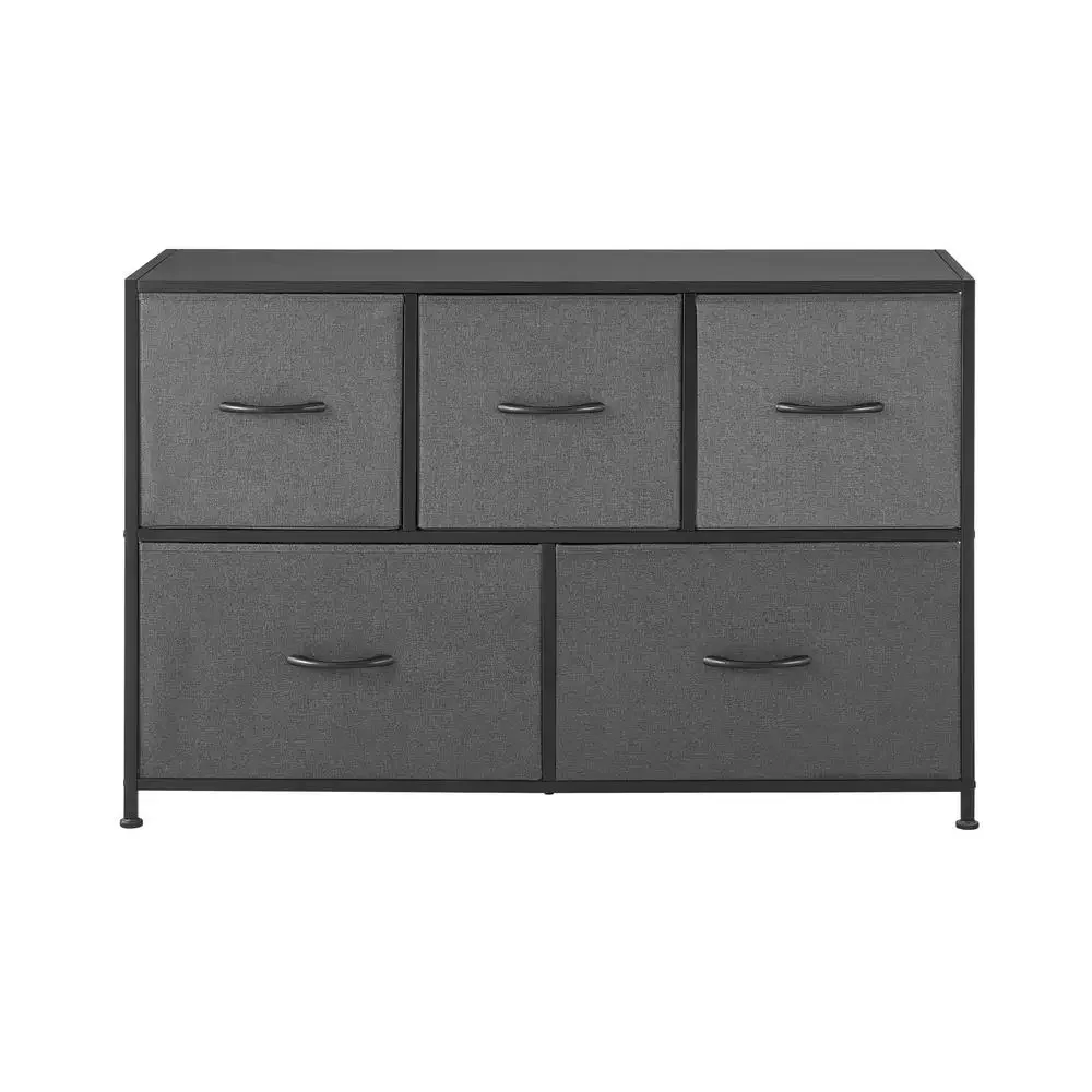 5 Drawer Fabric Storage Dresser Grey Bedroom High-capacity Organizer Sturdy Durable Steel Frame Non-woven Fabric Drawers Easy 4