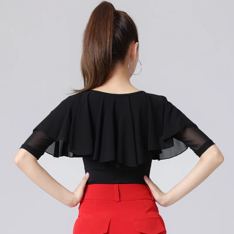 Girl Dance Costume Adult Women International Ballroom Costume Modern Latin Dance Top Lady Sexy V-neck Mesh Sleeve Fabric Girls Dancewear